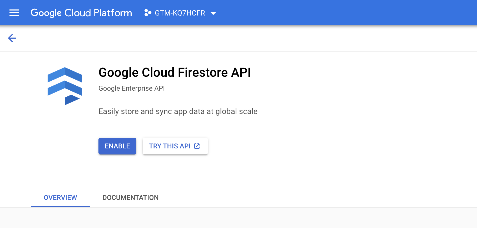Enable Firestore API