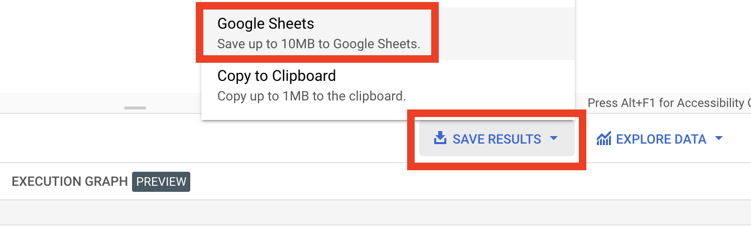 BigQuery save to Google Sheets